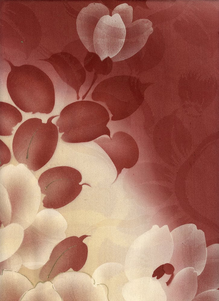 Soft red and white floral abstract with overlapping translucent petals
