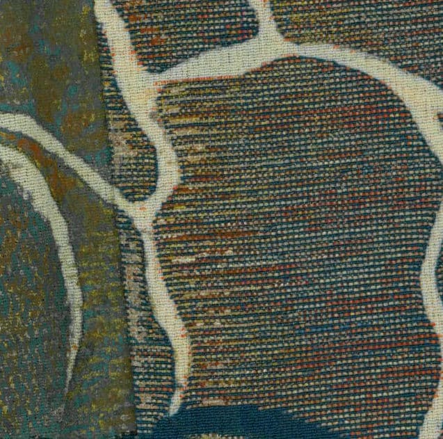 Textured fabric with multicolored weave and organic curved lines