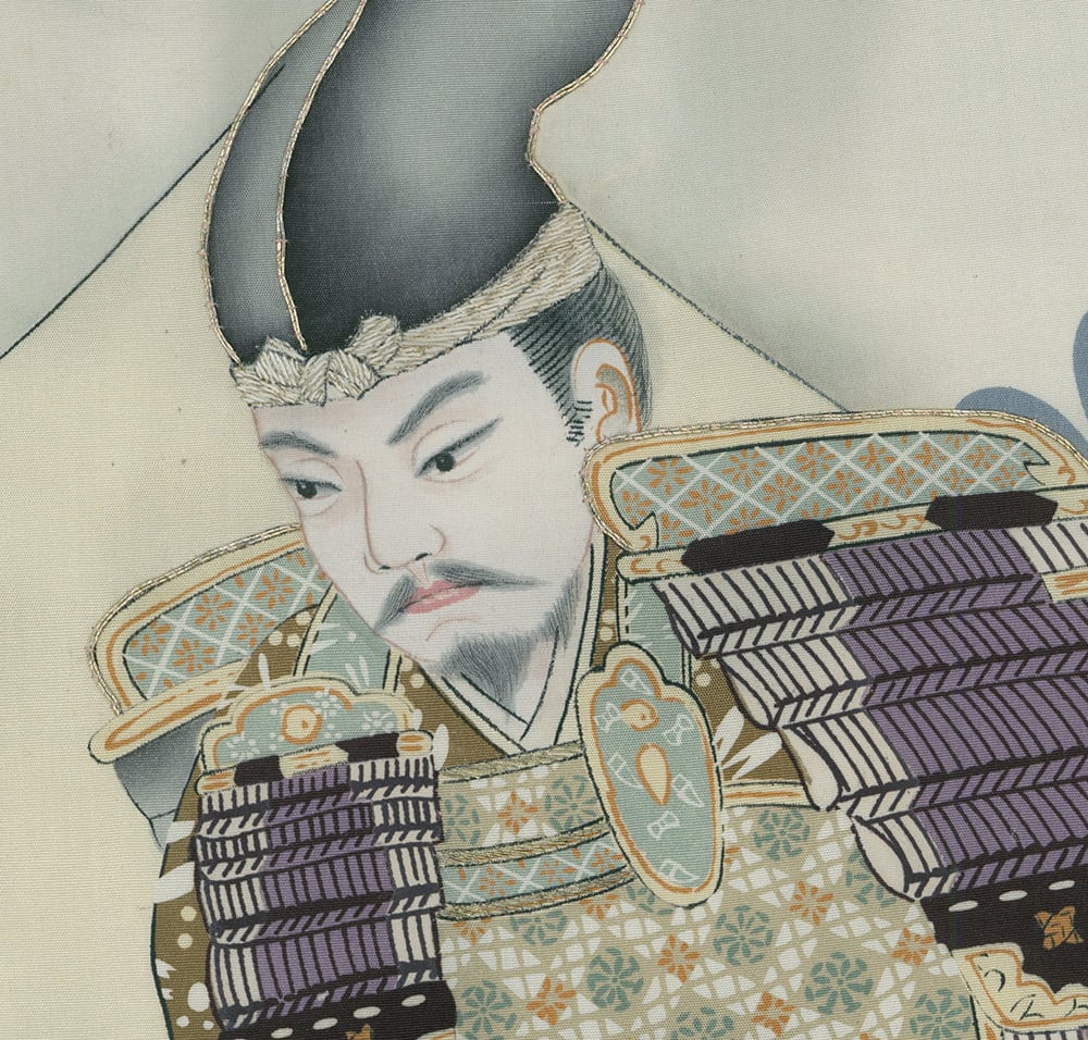 Traditional Japanese art of samurai warrior in ornate armor and headdress