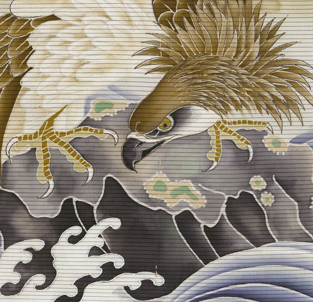 Detailed illustration of an eagle with yellow and gray feathers