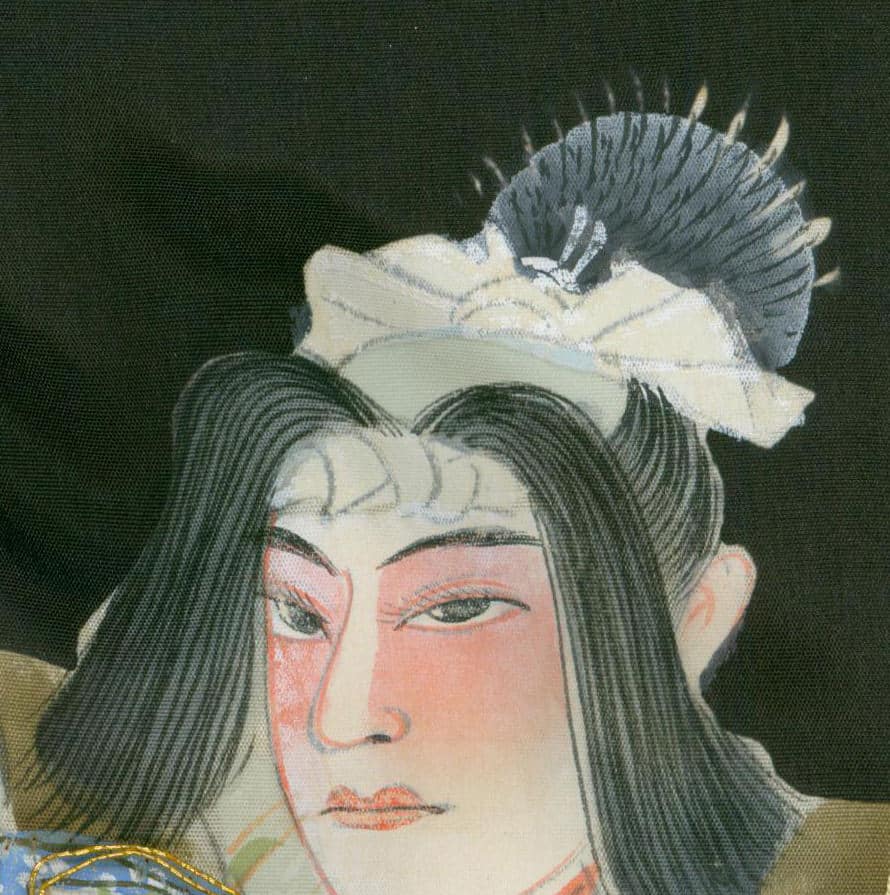 Traditional Japanese woodblock print of a geisha with elaborate hairstyle