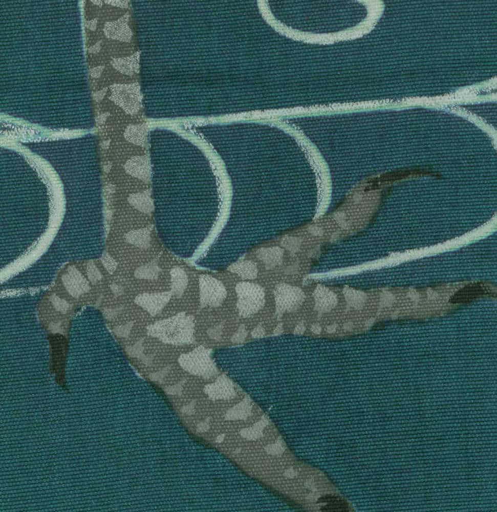 Stylized lizard or gecko silhouette on teal textured background
