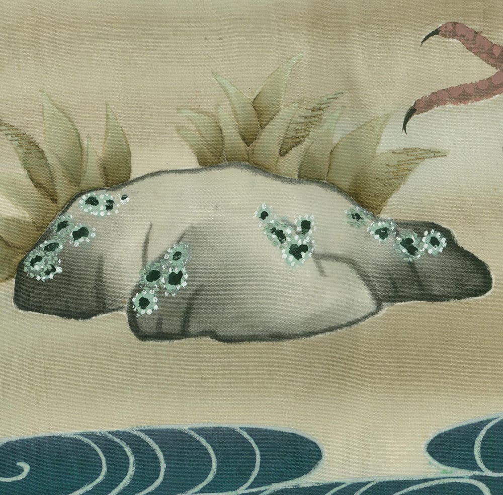 Stylized sea creature with floral patterns on soft beige background