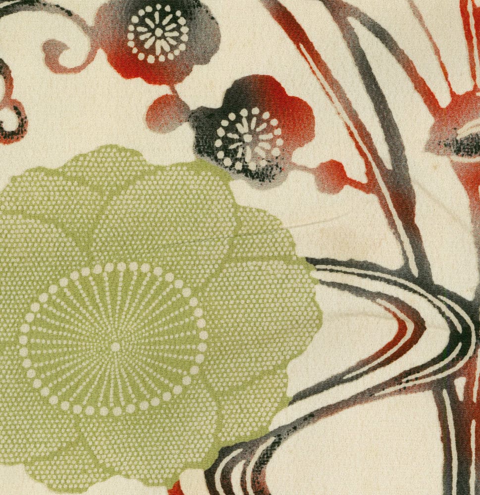 Japanese-style floral pattern with green and red circular motifs