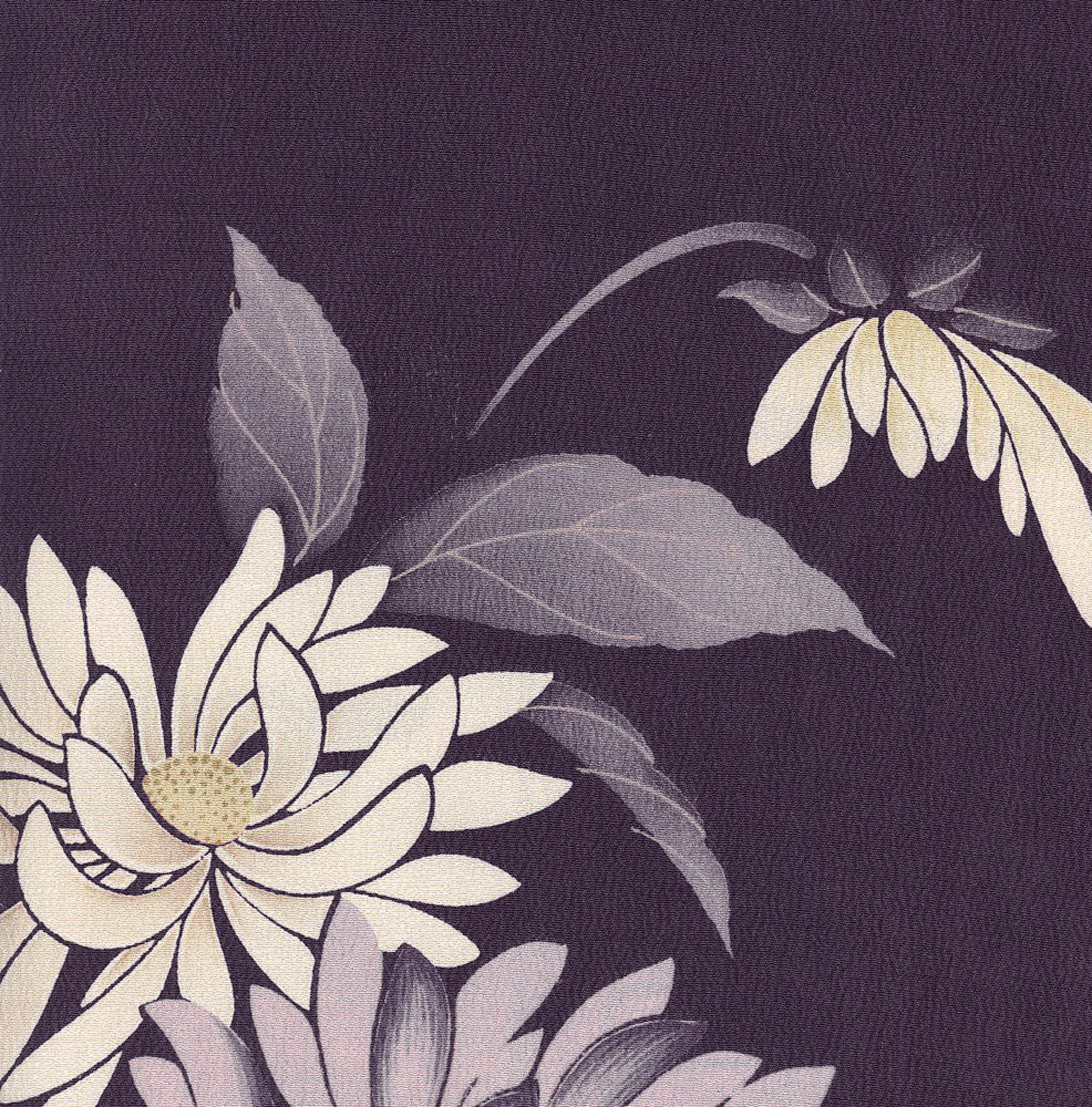 Vintage floral illustration with white lotus flowers on dark background