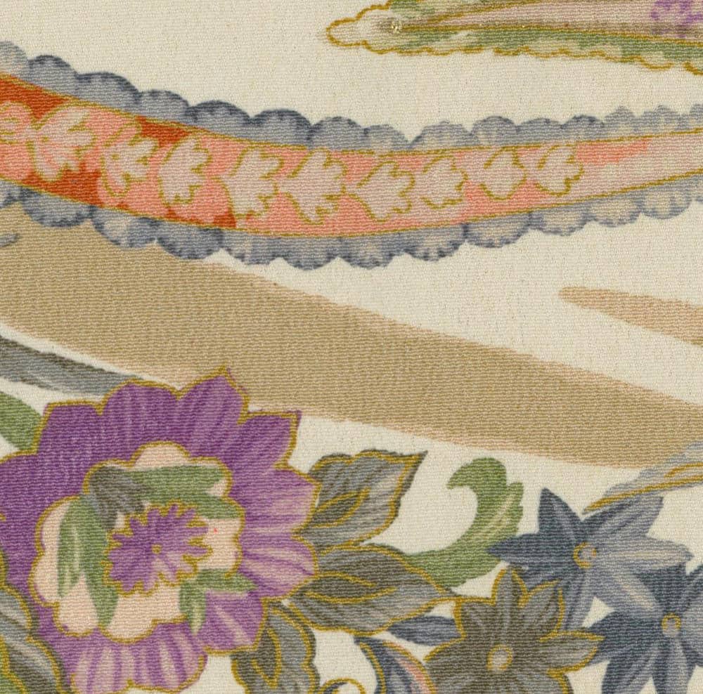 Vintage floral fabric with wavy stripes and purple, blue, and pink flowers