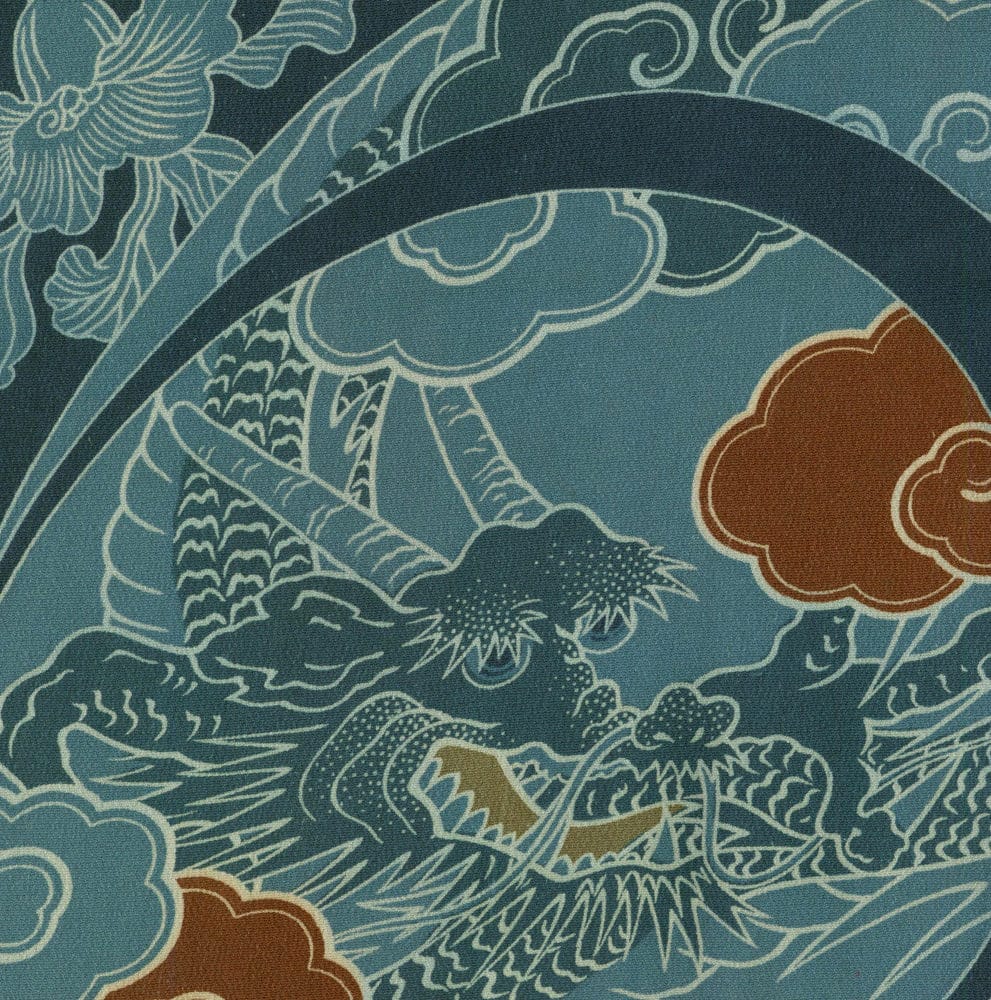Japanese-style decorative pattern with clouds and stylized waves in blue tones