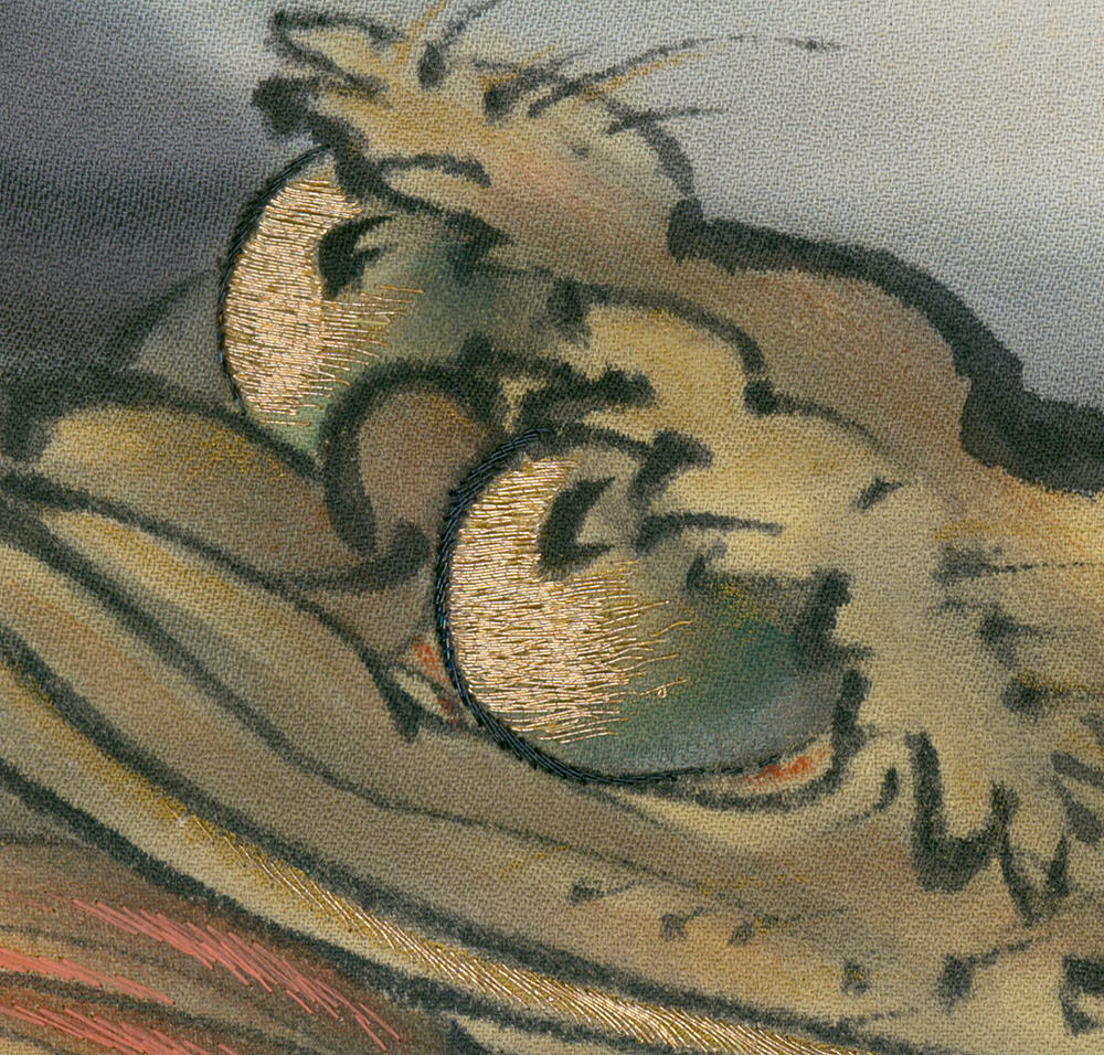 Abstract artwork with textured golden curves and muted earth tones