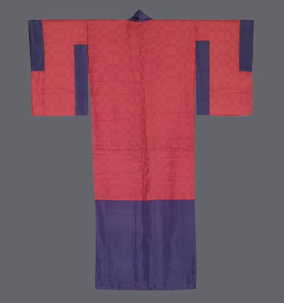 Traditional Japanese kimono in red and navy blue