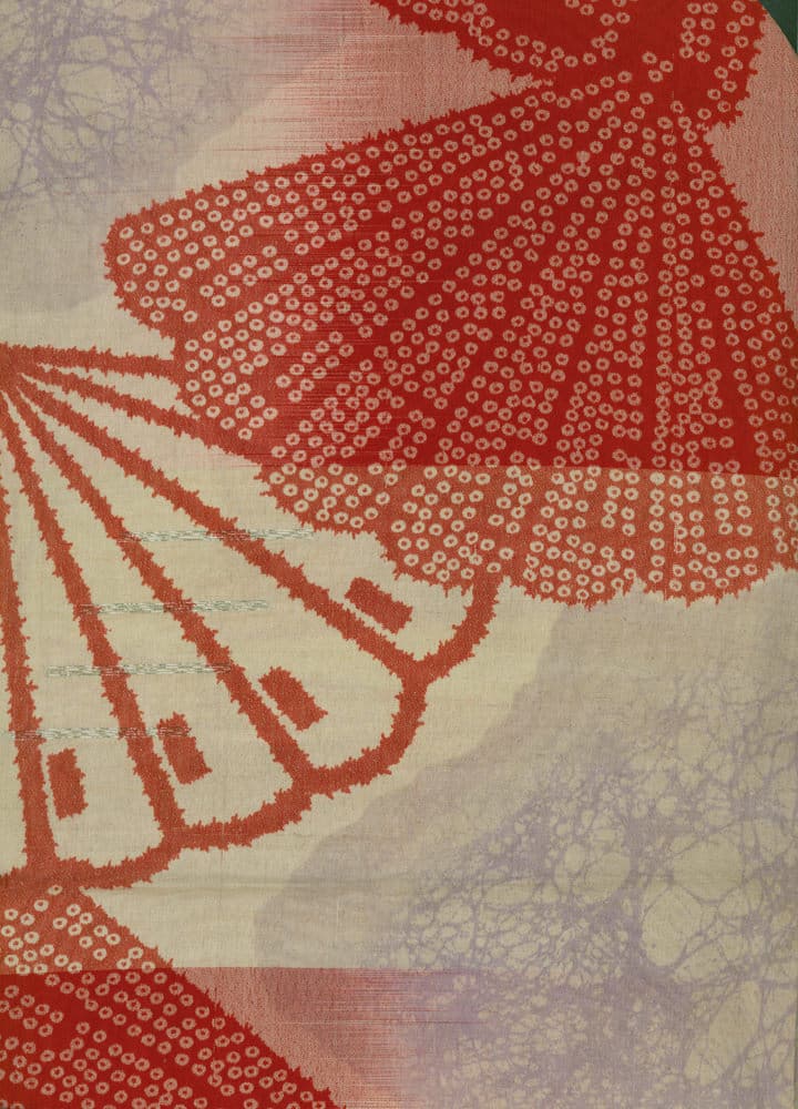 Red butterfly with dotted pattern on textured vintage background