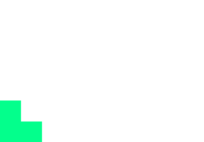 Black downward arrow with a small bright green square at the bottom left corner on a transparent background.
