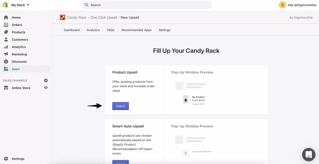 Create an Upsell offer with Candy Rack