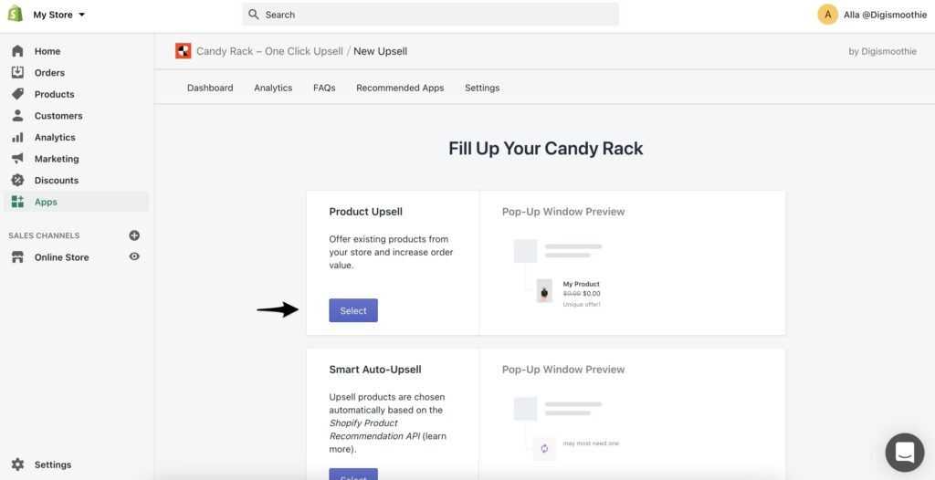 Create an Upsell offer with Candy Rack