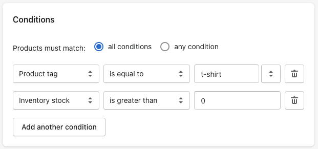 Setting inventory stock condition in Shopify