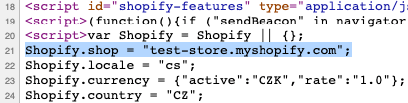 Viewing page source code to reveal myshopify.com domain