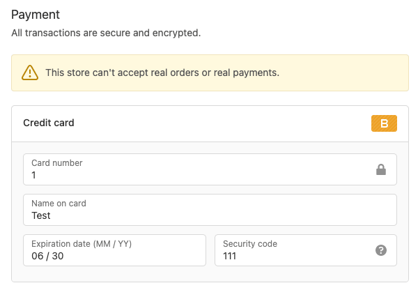 Placing Shopify test order using bogus payment gateway