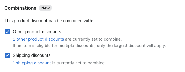 Setting up a discount combination in Shopify admin