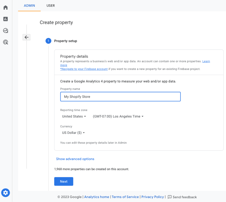 Creating GA4 property