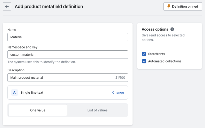 Adding and defining a new metafield