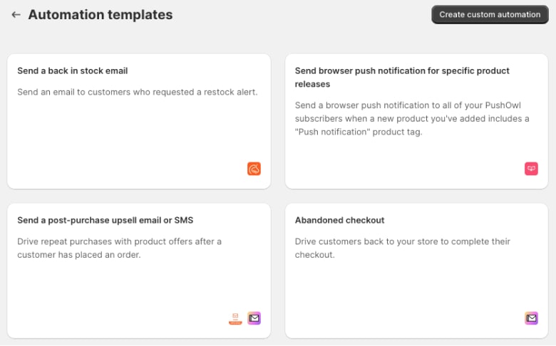 Selecting the abandoned checkout template from the automations