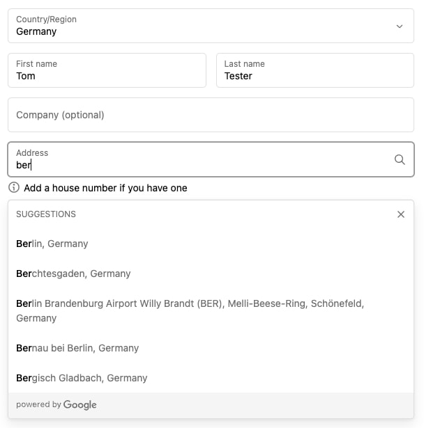 An example of the address autocompletion feature in checkout