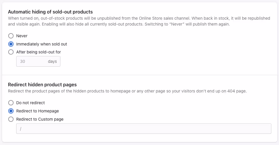 Automatic hiding of sold out products in Nada app