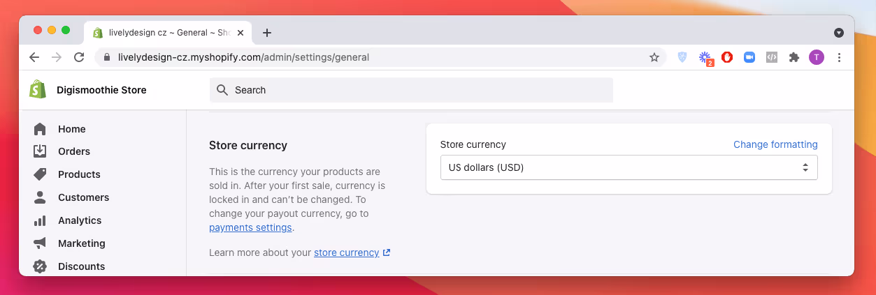 Changing store currency in Shopify admin