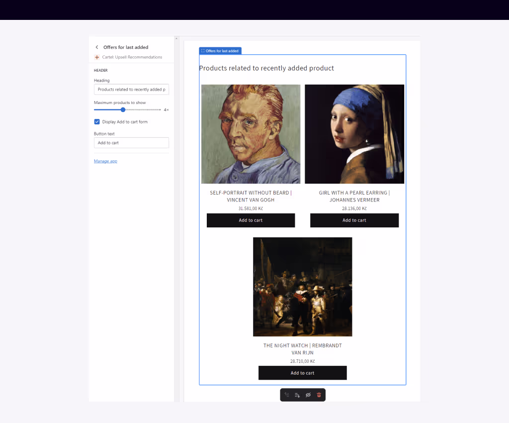 Customizing the Cartel app block in Shopify theme editor