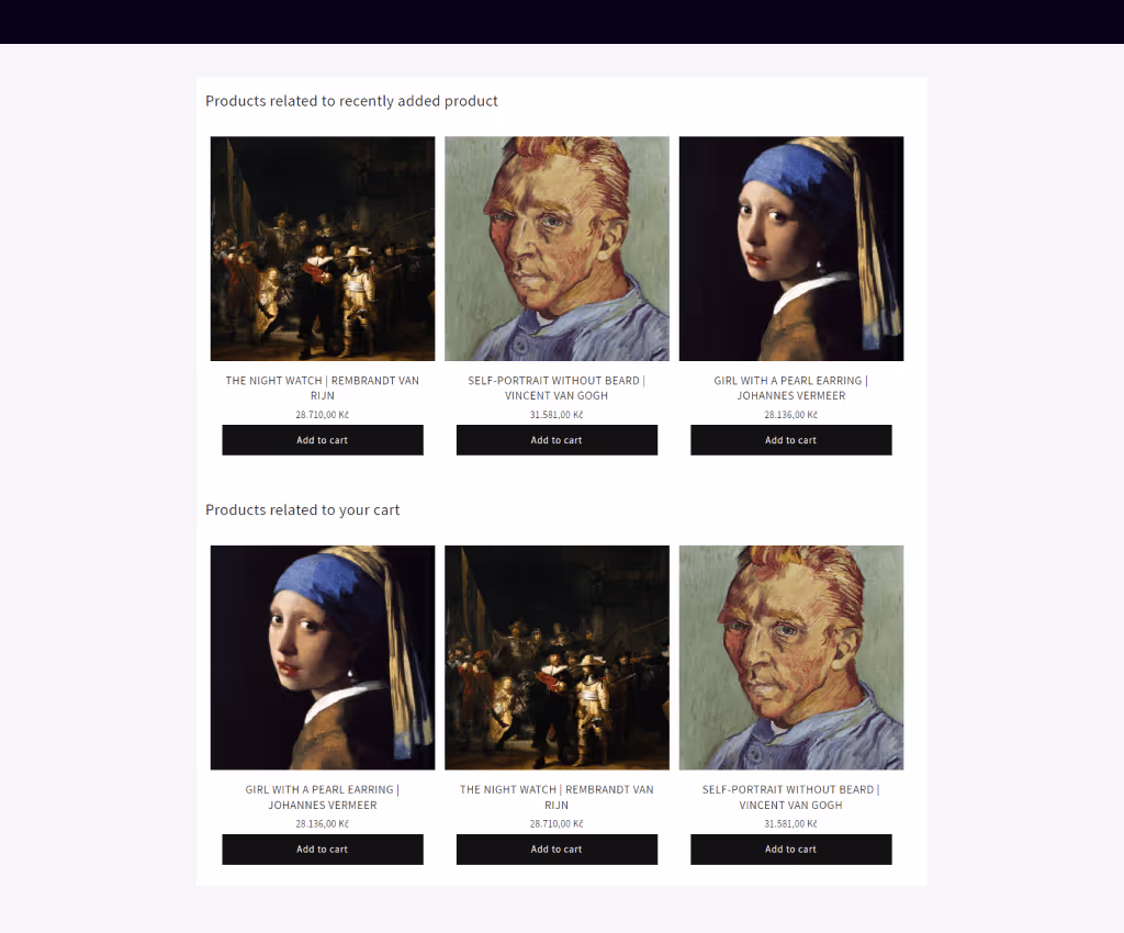 Displayed products via Cartel on the Shopify cart page