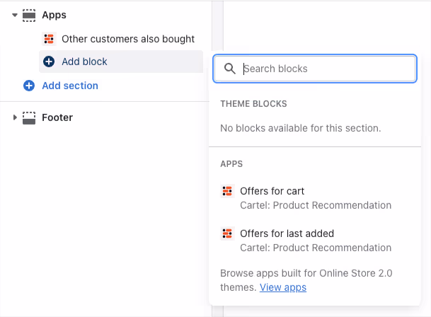 Adding Cartel app block via Shopify theme editor