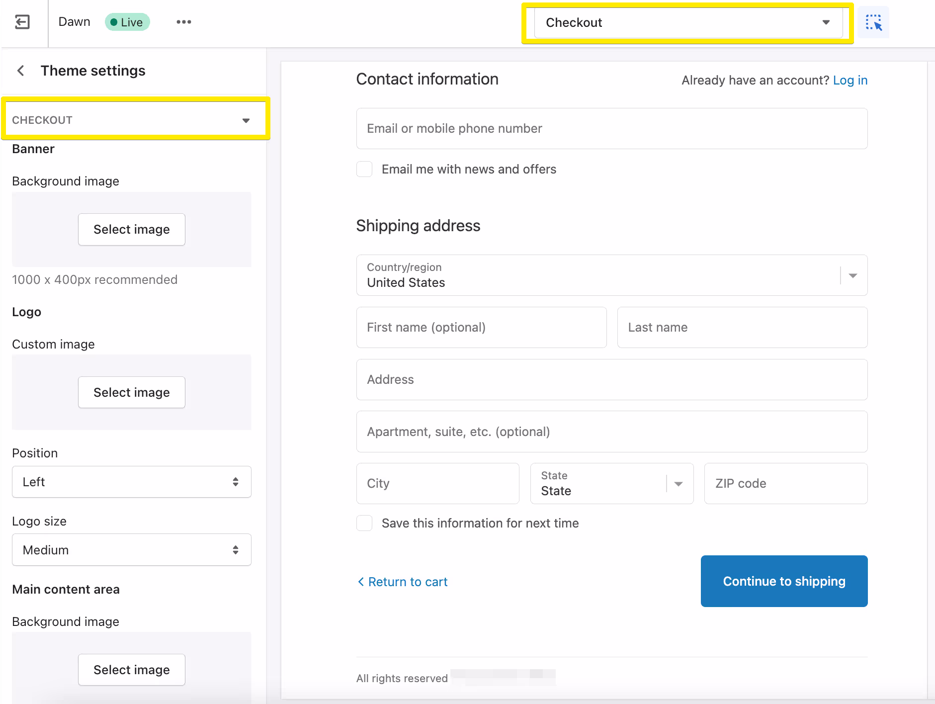 Editing checkout in theme customization