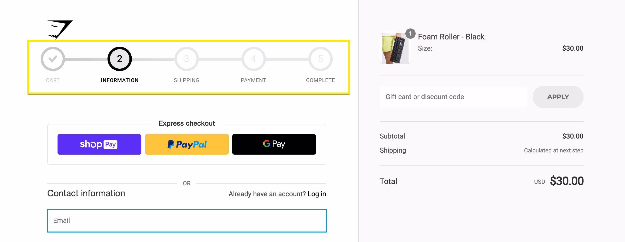 5-step checkout progress bar
