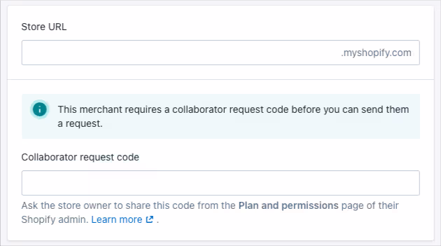 Example of store access request which requires collaborator code