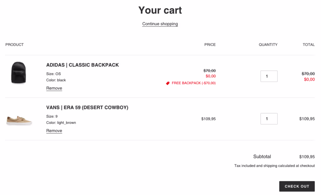 Free gift in the cart