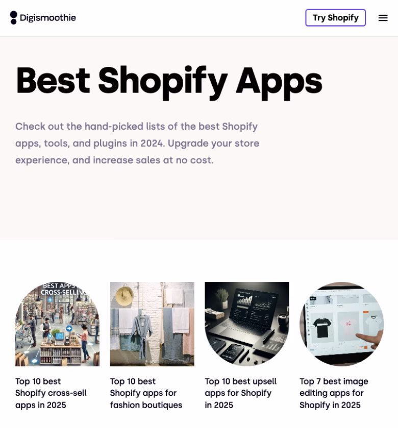 The Best Shopify Apps list on the Digismoothie site.
