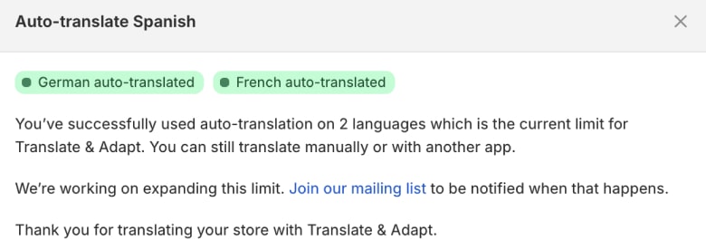 Shopify auto-translated is limited by 2 languages only.