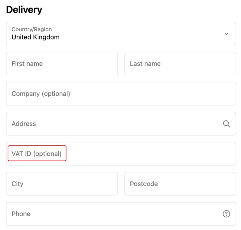 Collecting VAT ID in Shopify checkout.