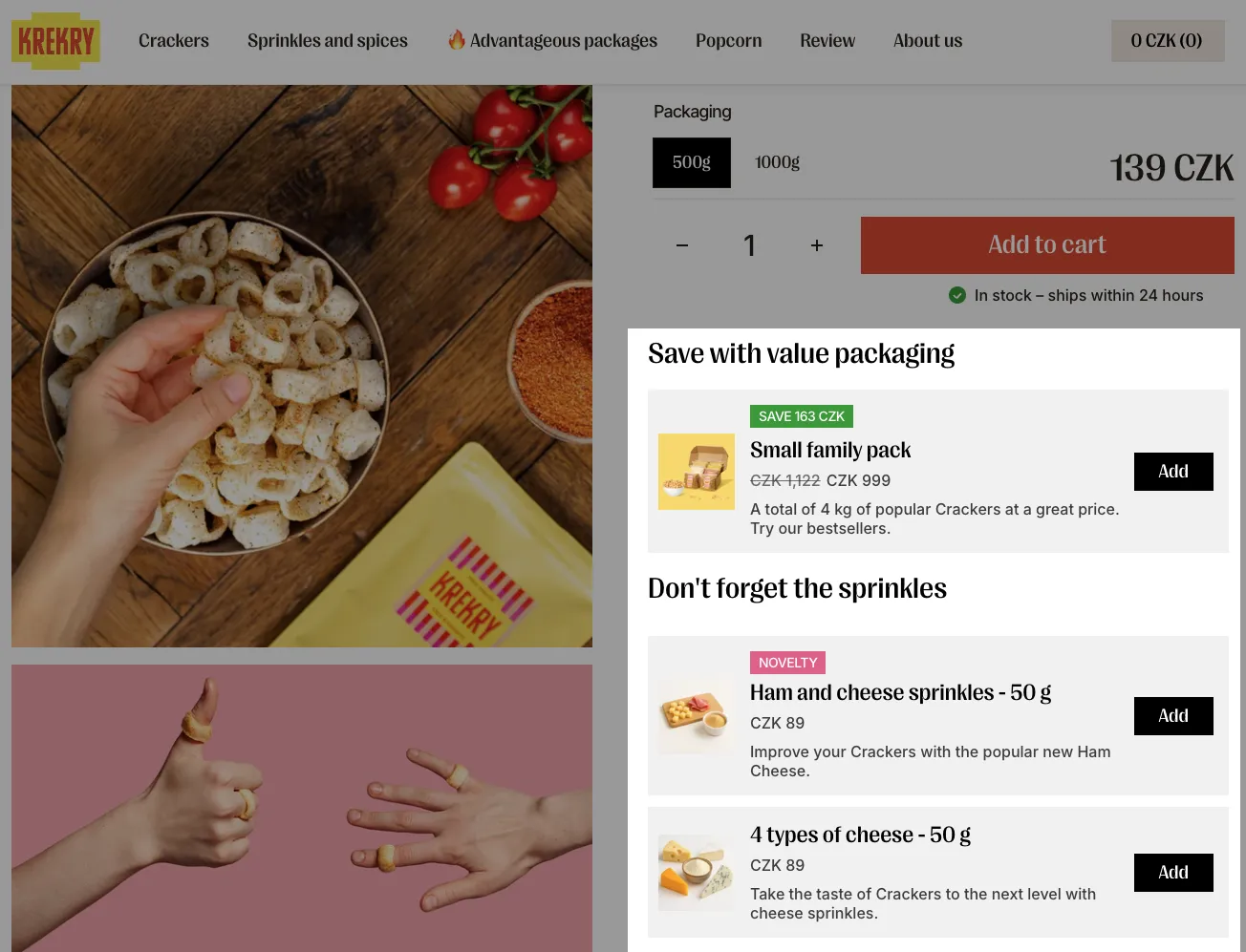 Upsell offer for a bundle and more relevant products below the add-to-cart button.