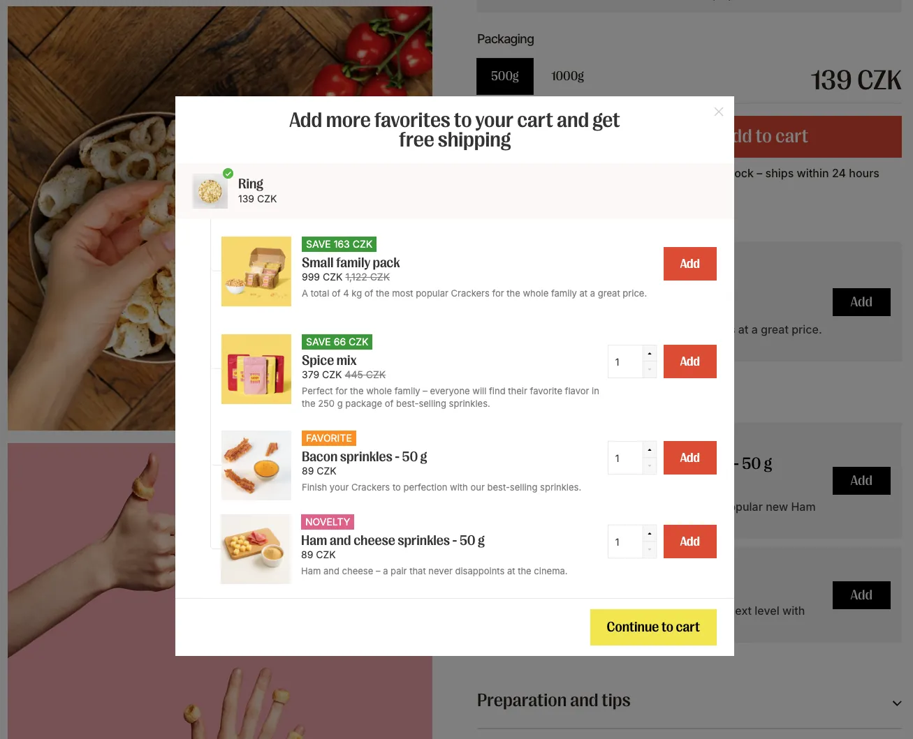 Pop-up offering bundle upsell a three relevant cross-sell offers.
