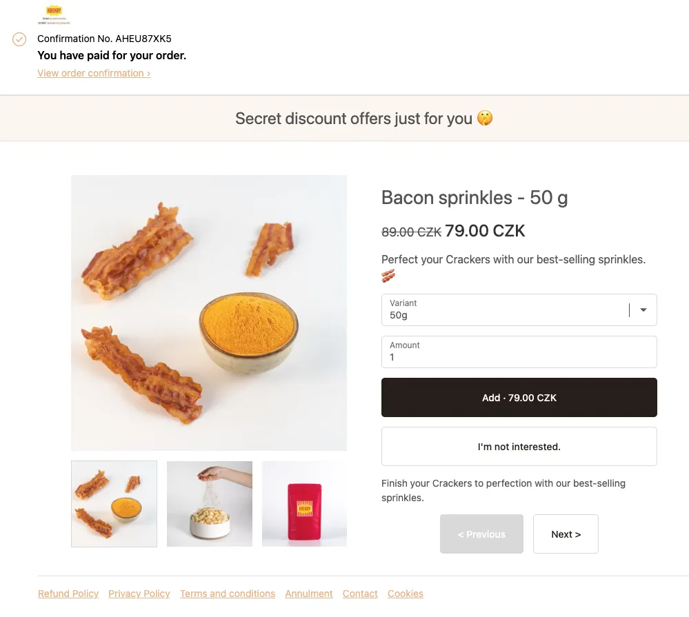 The one-click upsell offer displayed during the checkout.
