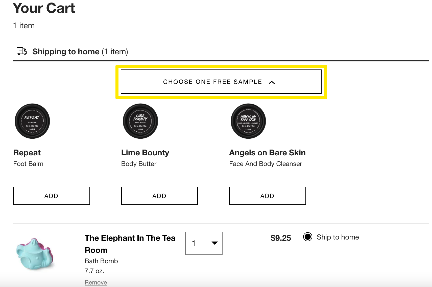 Free samples added to the order
