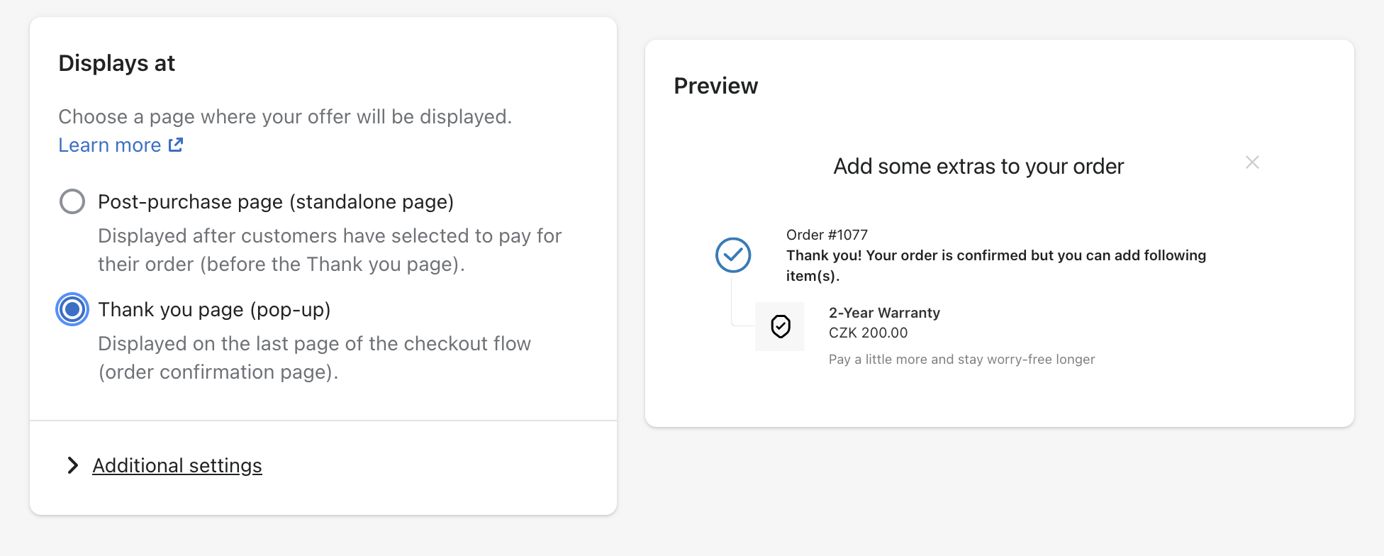 Last Upsell settings