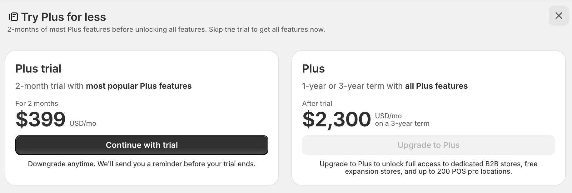 Shopify Plus trial offer.