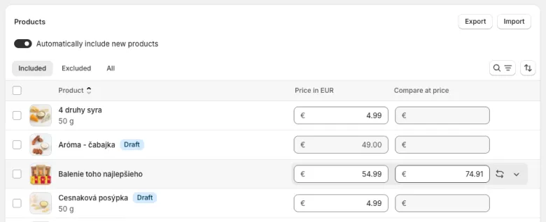 Compare-at price for different Shopify Markets can be set directly from the store admin.