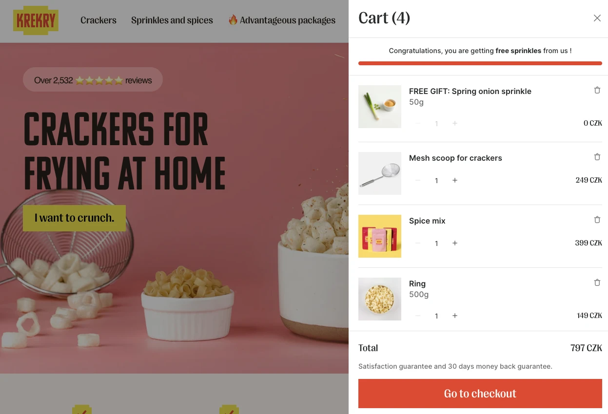 An example of Candy Rack's slide cart together with free gift.