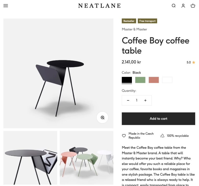 Exemple de boutique gérée sur Shopify Basic