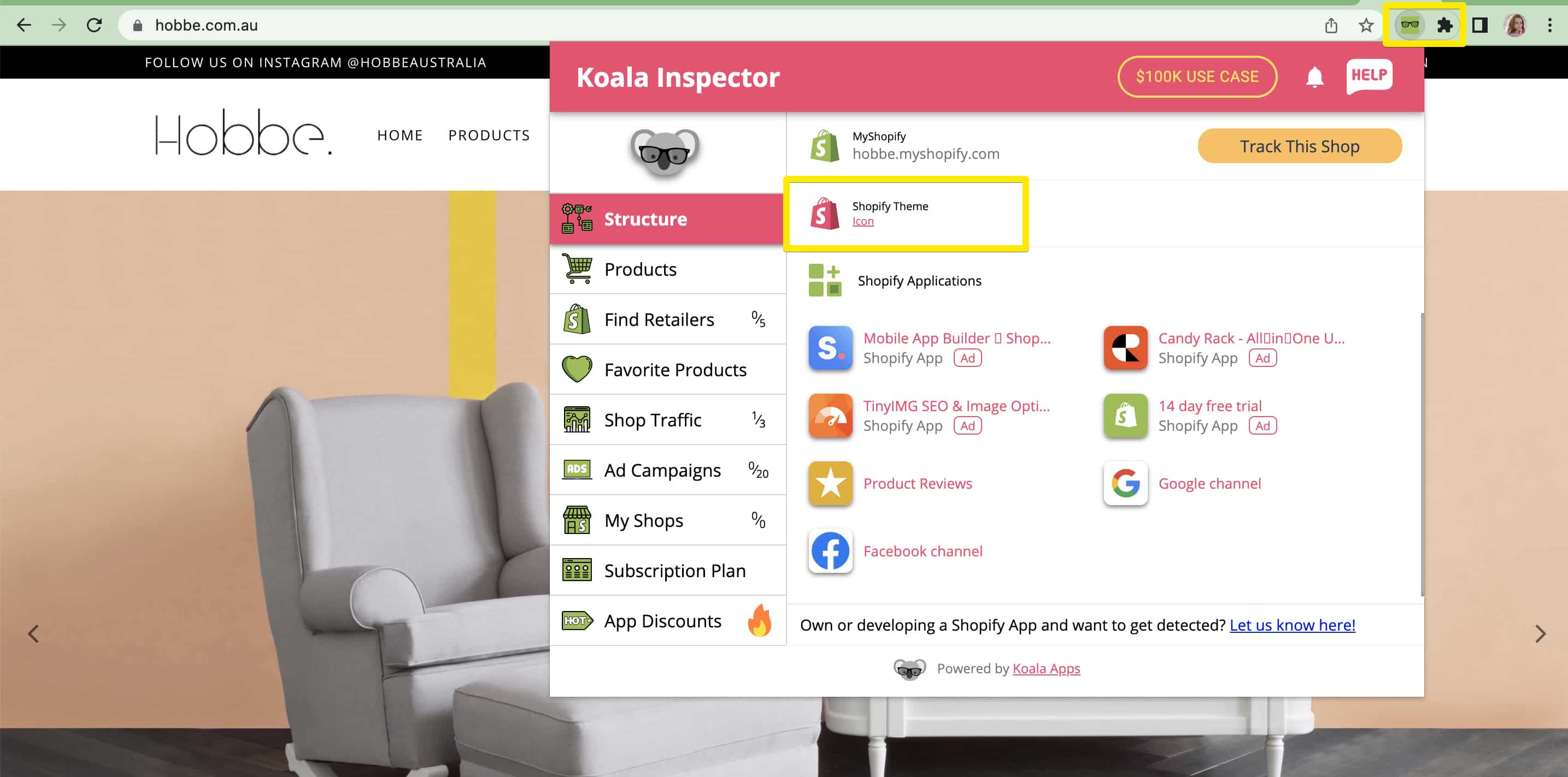 Extension Koala Inspector pour Shopify
