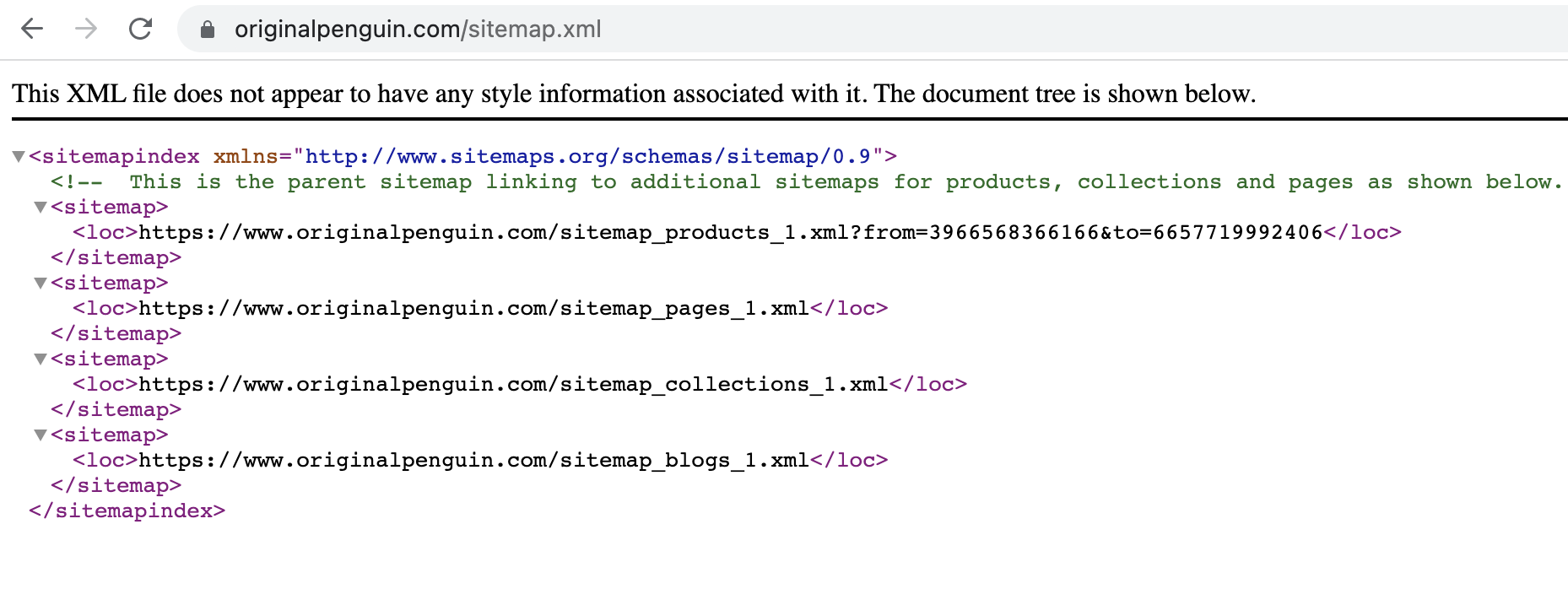 Exemple de sitemap XML Shopify