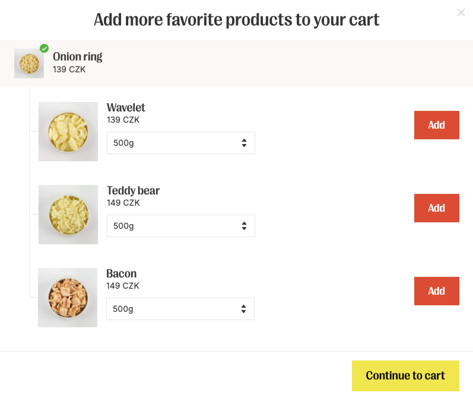 An example of the Shopify recommendations that are offering related/similar products.