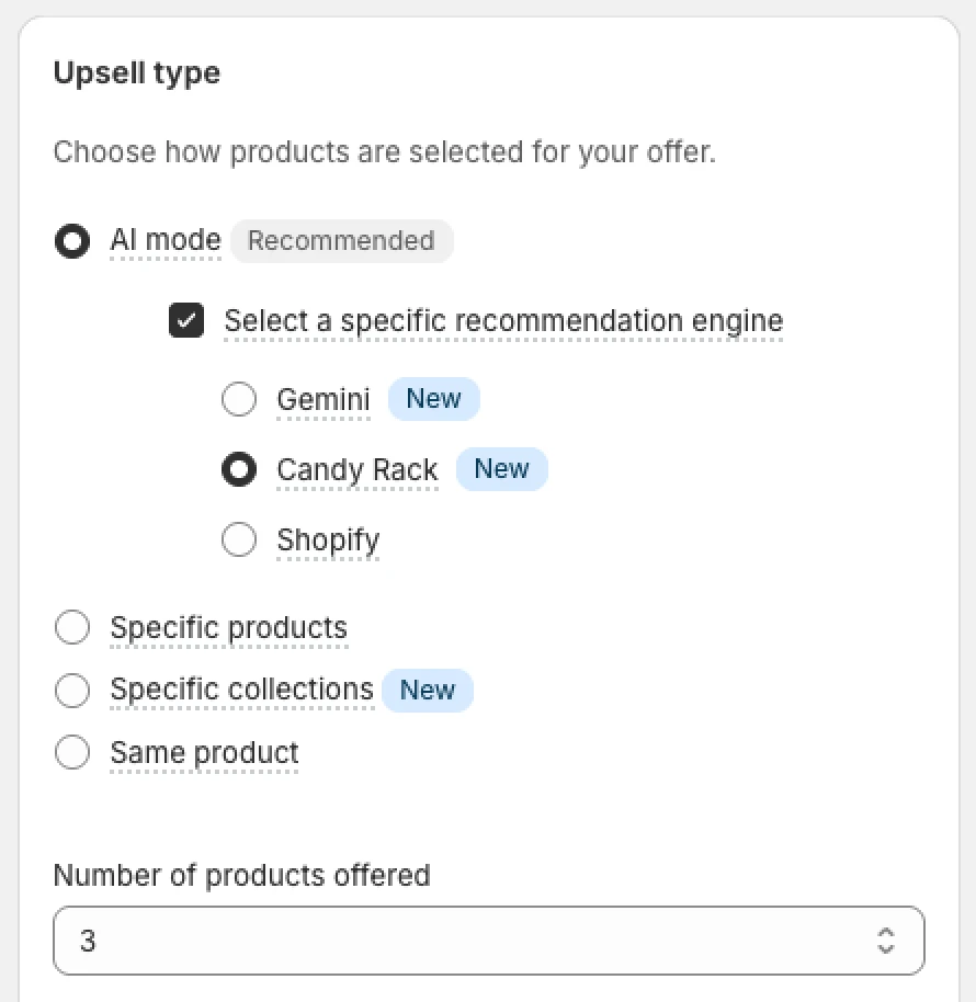 Candy Rack merchants can now chose from three different recommendation models.